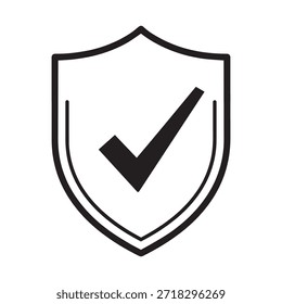 Parte vetorial de uma blindagem branca com uma marca de seleção no interior, representando o status de segurança, proteção ou verificação