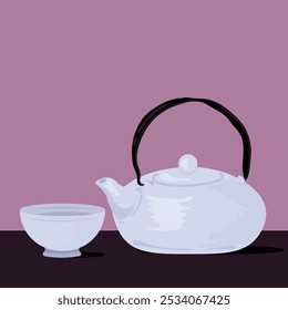 vector art of white teapot and teacup. Eps 10 