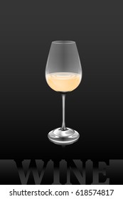 Vector art of wine glass on a black background. Vector objects are set in groups.