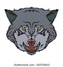 Vector art Wolf head with white background. face view.