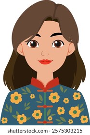 Vector art of a woman in floral attire