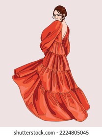 vector art woman in orange dress