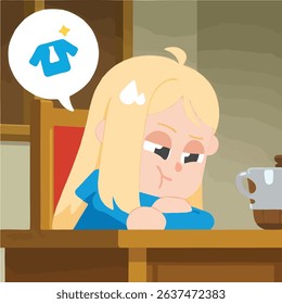 Vector art of Woman thinking about a shirt with tie icon