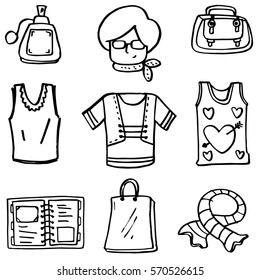 Vector art of women clothes set doodles collection stock