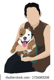 Vector art of women hugging her puppy french bulldog smiling and adorable