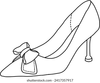 Vector art of women's party high heels with black and white outline ribbon