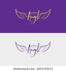 Vector art of word Angel and two wings. Linear drawing.