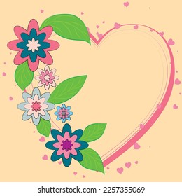 Vector art work of purple heart with colourfull flowers and pink background