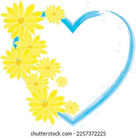 Vector art work of water colour heart made in blue colour with yellow flowers