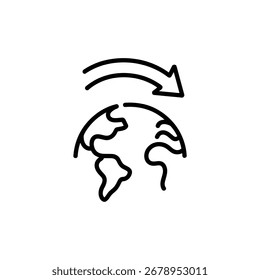 Vektorgrafik der Weltkugel mit Pfeil, Liniensymbol, Vektorliniensymbol, Vektorgrafik
