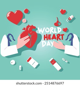 Arte vectorial - El concepto del Día Mundial del Corazón ilustra con corazón y pulso para tomar conciencia de la salud del corazón. Día importante el 29 de septiembre.