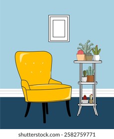 Vector Art Yellow Chair with Table of Plants