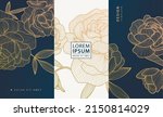 Vector artdeco luxury flower line pattern, golden background. Hand drawn peonies for packaging, social media post, cover, banner, creative post and wall arts.