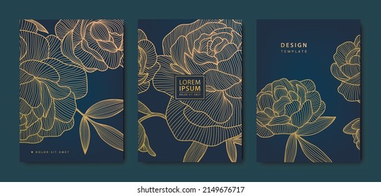 Patrón de líneas de flores de lujo vectorial artdeco, fondos dorados. Pistas hechas a mano para empaque, publicación en medios sociales, portada, banner, post creativo y artes murales.