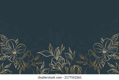 Vector artdeco luxury flower line pattern, golden background. Hand drawn peonies for packaging, social media post, cover, banner, creative post and wall arts.