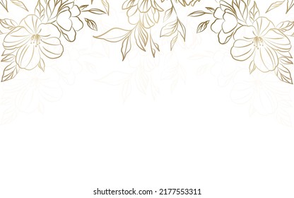 Vector artdeco luxury flower line pattern, golden background. Hand drawn peonies for packaging, social media post, cover, banner, creative post and wall arts.