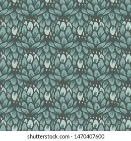 Vector artichoke flower green monotone seamless pattern background Surface pattern design for fabric, paper, backgrounds