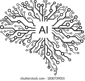 Vector Artificial Intelligence (AI) concept. Circuit board brain. Big data e-learning. Machine learning