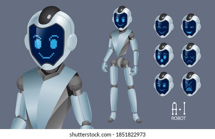 Vector of an Artificial Intelligence (A.I) robot. It comes with exchangeable expressions.