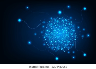 Vector artificial intelligence concept. Blue light glowing connection hologram humen brain.