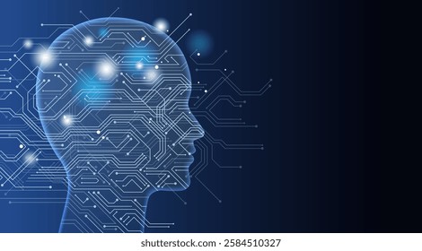 Vector Artificial Intelligence Concept Illustration With Text Space On A Dark Blue Background.