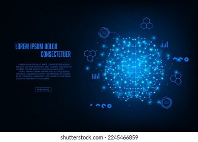 Vector artificial intelligence hardware concept. Giowing connection hologram brain. Technology abstract background.