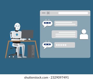 A vector of artificial intelligence robot at office desk with act as Artificial Intelligence operating Chat GPT.