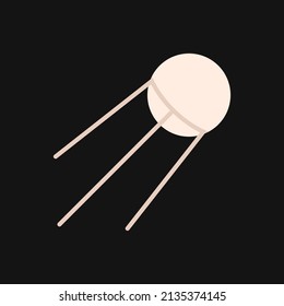 Vector artificial satellite in space. Flying spaceship in flat design.