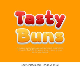 Vector artistic Advertisement Hot Buns. Cute Yellow Font. Creative Alphabet Letters and Numbers set.