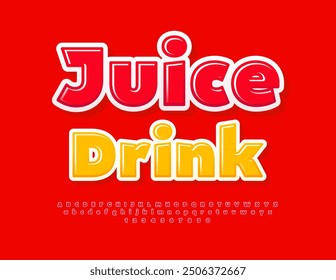 Vector de publicidad artística Juice Drink. Fuente roja brillante. Conjunto de letras y números de alfabeto geniales en negrita.