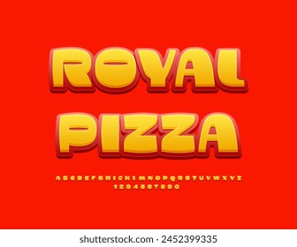Vector publicidad artística Royal Pizza. Fuente brillante moderna. Conjunto de letras y números de alfabeto con estilo.