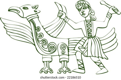 Vector of Artistic Animal Pattern from Ancient European Myth Fresco