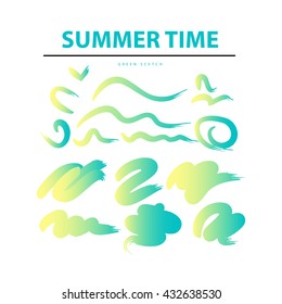 Vector artistic backdrop isolated on white background. Art design green sketch Summer time. Colorful abstract gradient backdrop for lettering, card, flyer, banner, greetings, congratulation.