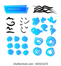 Vector artistic backdrop set isolated on white background. Art colorful design stroke collection. Abstract gradient backdrop sketch for lettering, card, banner, greetings, congratulation, celebration.