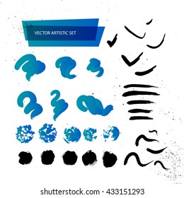 Vector artistic backdrop set isolated on white background. Art colorful design stroke collection. Abstract gradient backdrop sketch for lettering, card, banner, greetings, congratulation, celebration.