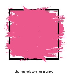 Vector artistic background. Pink paint in black square isolated on a white background. Design in grunge style. It can be used for poster, sale banner, logo, headline