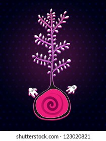 Vector artistic background with tree and little monsters