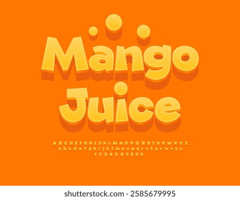 Vector Artistic badge Mango Juice. Funny Orange Font. Modern 3D Alphabet Letters and Numbers set
