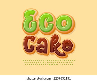 Vector artistic banner Eco Cake.  Playful handwritten Font. Sweet Donut Alphabet Letters and Numbers