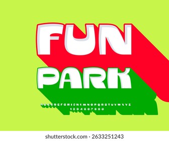 Vector Artistic banner Fun Park. Awesome Font with Big Green Shadow. Decorative 3D Alphabet Letters and Numbers set.