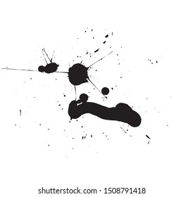 Vector artistic black paint hand made creative wet dirty ink or oil drop spots silhouette isolated on white background, metaphor to art, grunge or grungy, decoration, education abstract symbol design
