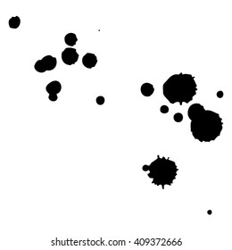Vector artistic black paint hand made creative wet dirty ink or oil drop spots silhouette isolated on white background, metaphor to art, grunge or grungy, decoration, education abstract symbol design