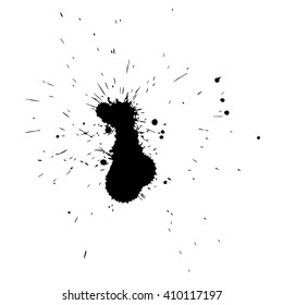 Vector artistic black paint hand made creative wet dirty ink or oil drop spots silhouette isolated on white background, metaphor to art, grunge or grungy, decoration, education abstract symbol design