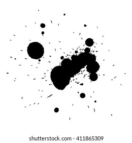 Vector artistic black paint hand made creative wet dirty ink or oil drop spots silhouette isolated on white background, metaphor to art, grunge or grungy, decoration, education abstract symbol design
