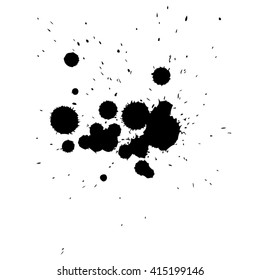 Vector artistic black paint hand made creative wet dirty ink or oil drop spots silhouette isolated on white background, metaphor to art, grunge or grungy, decoration, education abstract symbol design