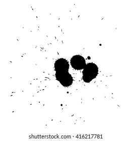 Vector artístico pintura negra mano creativa mancha de tinta sucia húmeda o manchas de aceite silueta aislada en fondo blanco