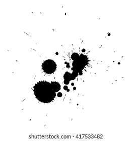 Vector artistic black paint hand made creative wet dirty ink or oil drop spots silhouette isolated on white background, metaphor to art, grunge or grungy, decoration, education abstract symbol design