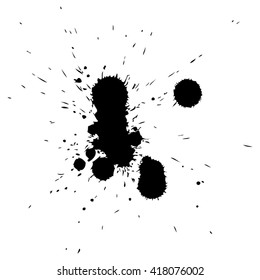 Vector artistic black paint hand made creative wet dirty ink or oil drop spots silhouette isolated on white background metaphor to art, grunge or grungy, decoration, education abstract symbol design