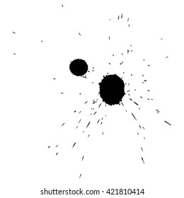 Vector artistic black paint hand made creative wet dirty ink or oil drop spots silhouette isolated on white background, metaphor to art, grunge or grungy, decoration, education abstract symbol design
