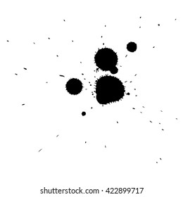 Vektorkünstlerisch schwarze Farbe handgefertigte kreative nasse, schmutzige Tinte oder Öltropfen Silhouette einzeln auf weißem Hintergrund, Metapher zu Kunst, Grunge oder Grungy, Dekoration, abstraktes Symboldesign